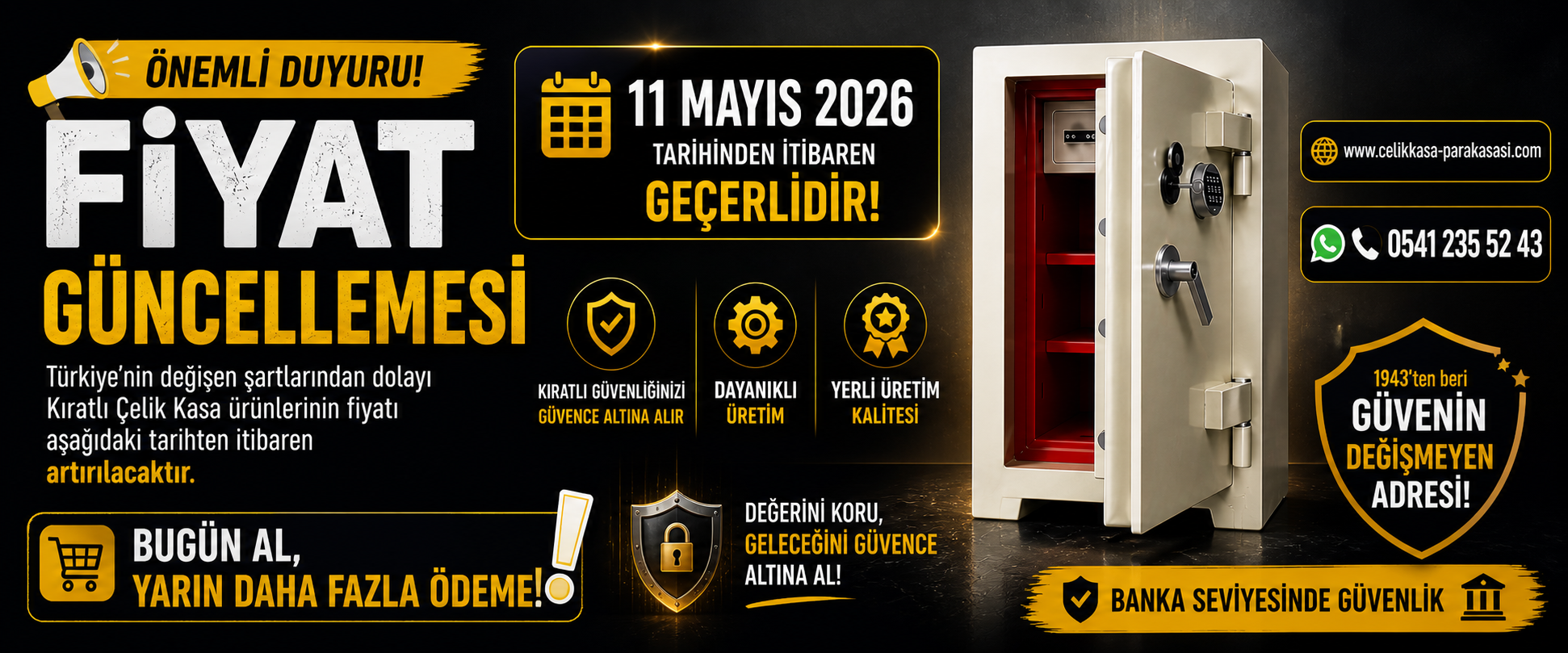 Kıratlı Çelik Kasa Fiyat Güncelleme